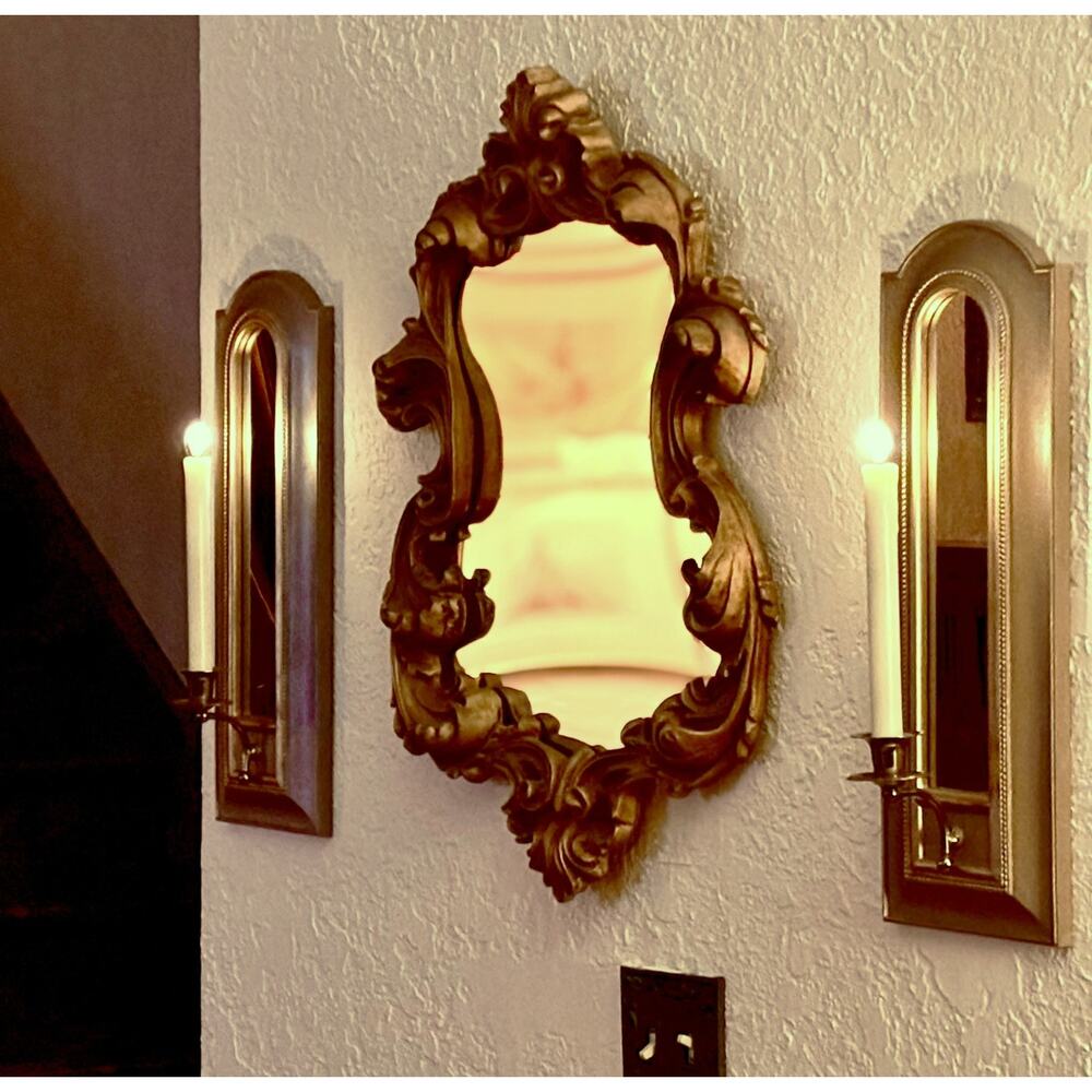 Pair of Vintage Mirrored Wall Candle Holder Sconces